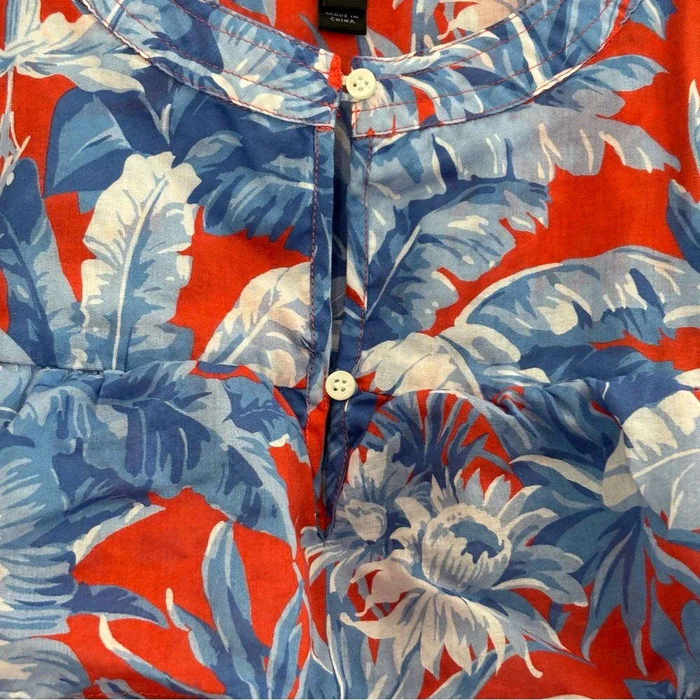 J. Crew Red and Blue Flowers Pullover Ruffle Boho Blouse Long Sleeves